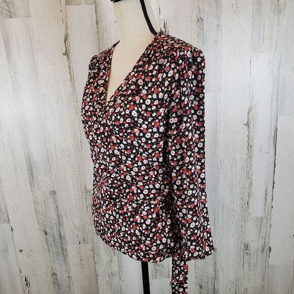 Brooks Brothers Floral Wrap Top Sz 8 - Picture 3 of 6